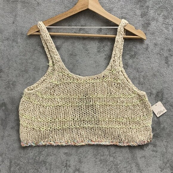 Free People Nomad Tank Womens XS In Sand Castle Combo Knit Bohemian Hippie Top - Picture 1 of 10